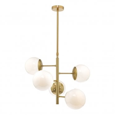 5 Light Ceiling Pendant Antique Brass Complete With Glass Shades