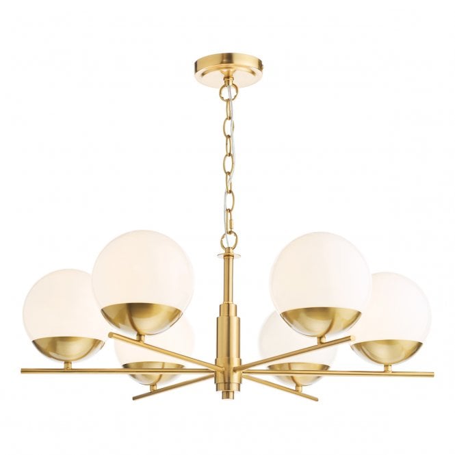 BOMBAZINE 6 Light Ceiling Pendant | Natural Brass and Opal Glass