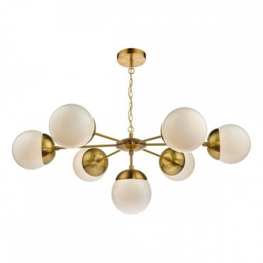 BOMBAZINE - 7 Light Ceiling Pendant Antique Brass Complete With Glass Shades Natural Brass