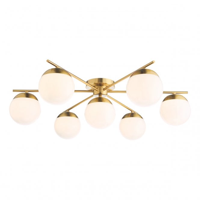 BOMBAZINE 7 Light Semi-Flush | Natural Brass and Opal Glass