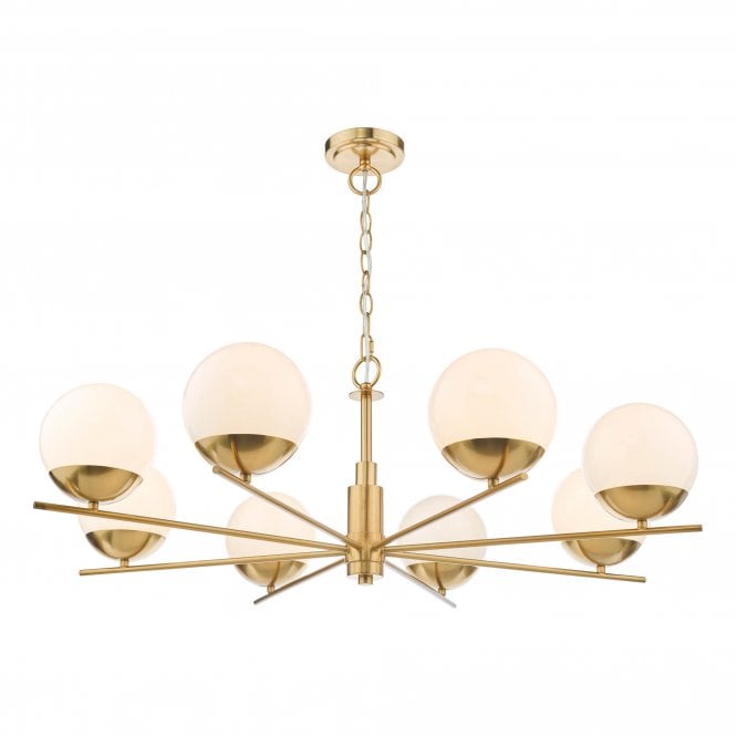 BOMBAZINE 8 Light Pendant Natural Brass Opal Glass
