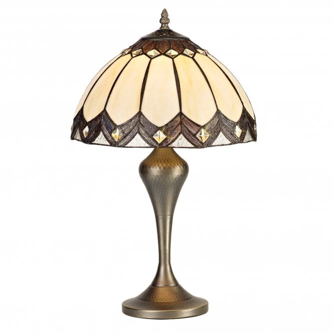 BONITA Handcrafted Tiffany Glass Table Lamp Brown/Cream Aged Antique Brass