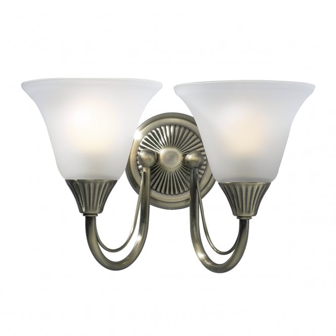BOSTON Double Antique Brass Wall Light With Switch