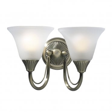 BOSTON Double Antique Brass Wall Light With Switch