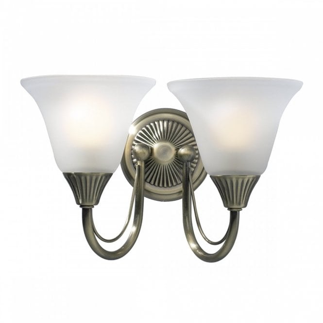 BOSTON Double Antique Brass Wall Light With Switch