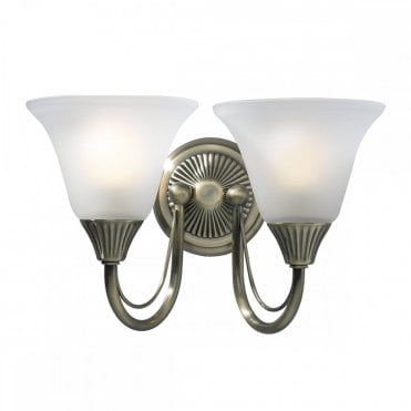 BOSTON Double Antique Brass Wall Light With Switch