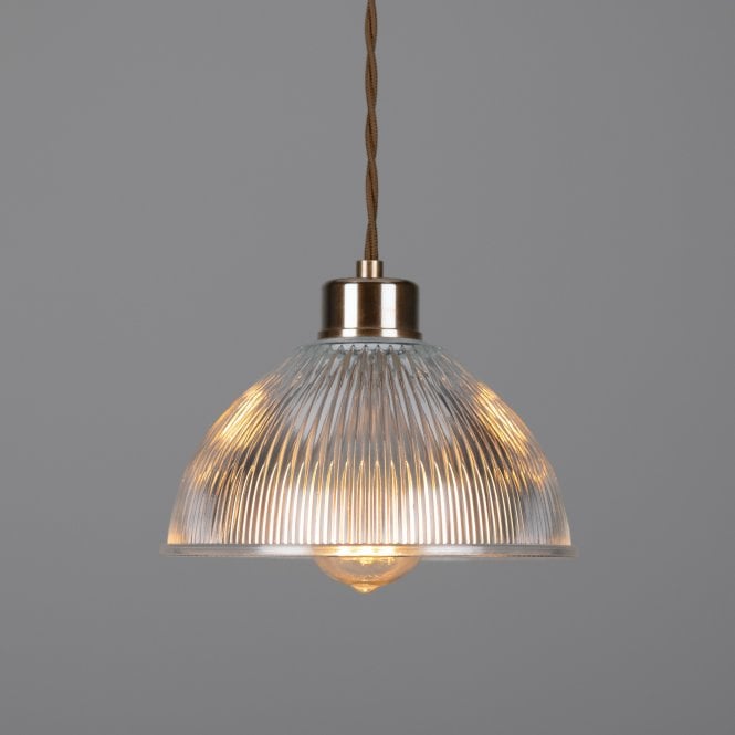 BOSTON - Industrial Holophane Ceiling Pendant In Antique Brass