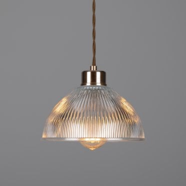 Industrial Holophane Ceiling Pendant In Antique Brass