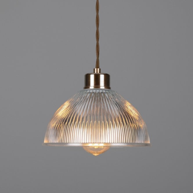 BOSTON - Industrial Holophane Ceiling Pendant In Antique Brass
