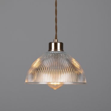 BOSTON - Industrial Holophane Ceiling Pendant In Antique Brass