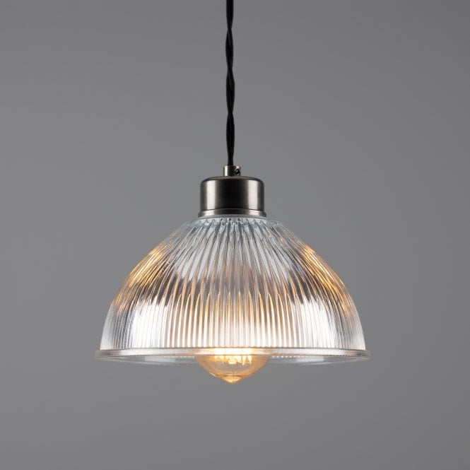 BOSTON - Industrial Holophane Ceiling Pendant In Antique Silver