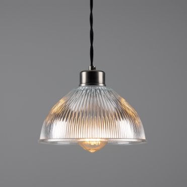 Industrial Holophane Ceiling Pendant In Antique Silver