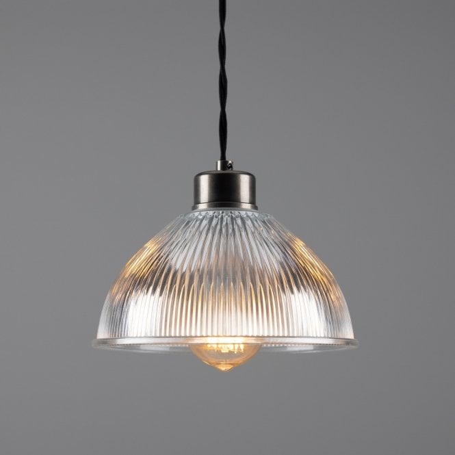 BOSTON - Industrial Holophane Ceiling Pendant In Antique Silver