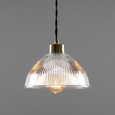 Industrial Holophane Ceiling Pendant In Polished Brass