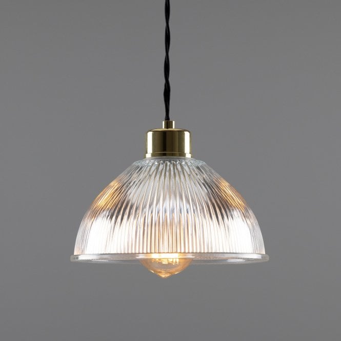 BOSTON - Industrial Holophane Ceiling Pendant In Polished Brass