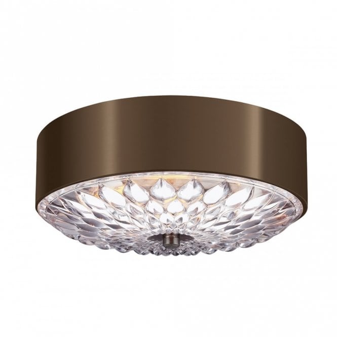 BOTANIC 3 Light Small Ceiling Flush Light Dark Brass Glass Leaf Detailing