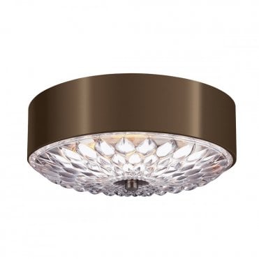 BOTANIC 3 Light Small Ceiling Flush Light Dark Brass Glass Leaf Detailing