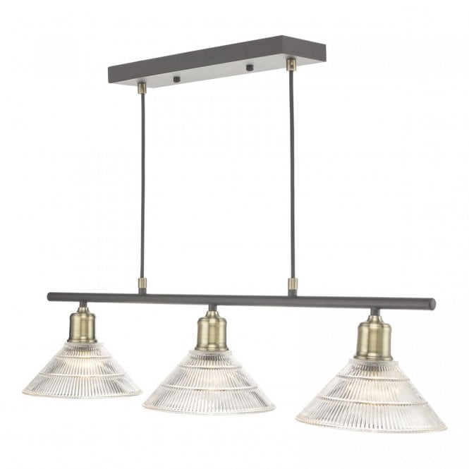 BOYD 3 Light Bar Pendant Antique Brass with Glass Shade