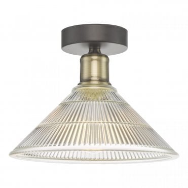 BOYD Flush Ceiling Light in Antique Brass with Glass Shade