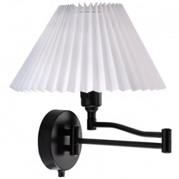 BREAK - Adjustable Wall Light Black with Pleated White Shade , Switched