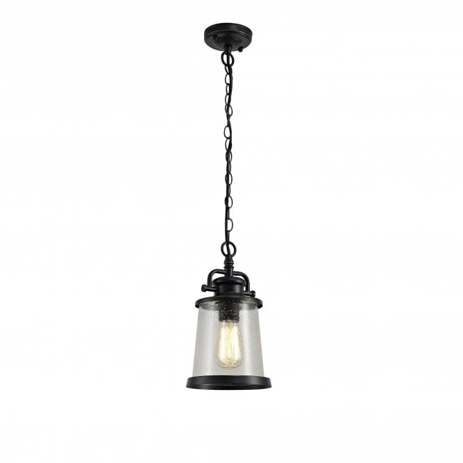 BRENDAN Outdoor Pendant Black/Gold with Seeded Glass Shade
