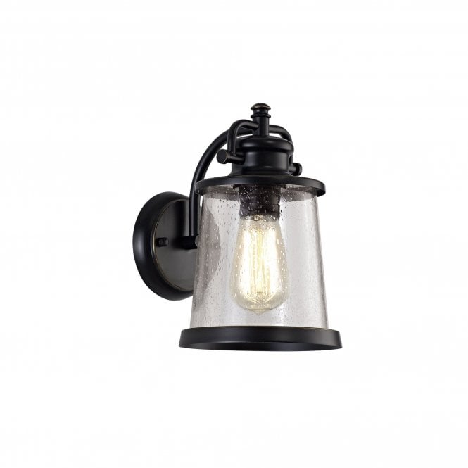 BRENDAN Outdoor Wall Lantern in Black/Gold with Seeded Glass Shade
