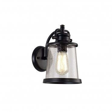 BRENDAN Outdoor Wall Lantern in Black/Gold with Seeded Glass Shade