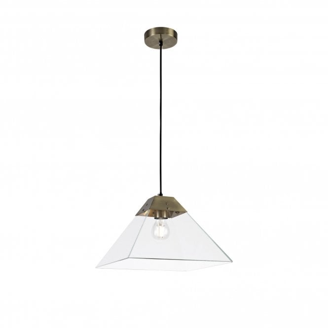 BRENNA Large Glass Ceiling Pendant Antique Brass in Angular Pyramid Design
