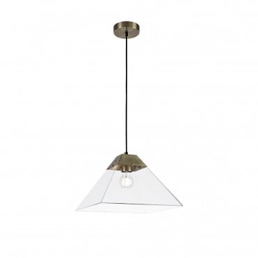 BRENNA Large Glass Ceiling Pendant Antique Brass in Angular Pyramid Design