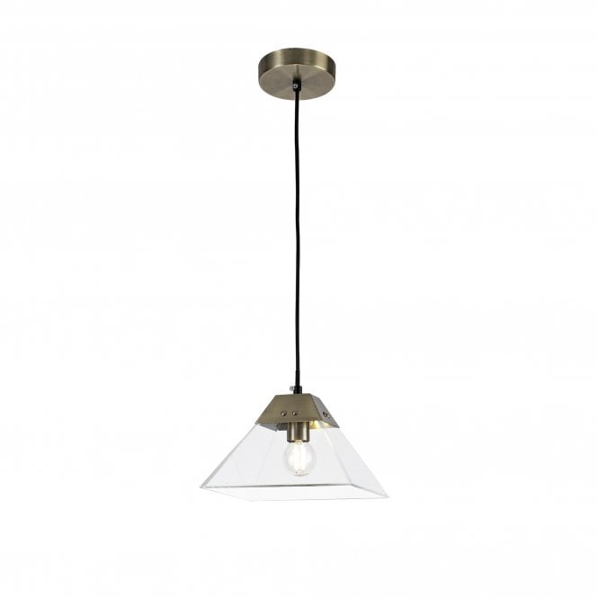 BRENNA Small Glass Ceiling Pendant Antique Brass in Angular Pyramid Design