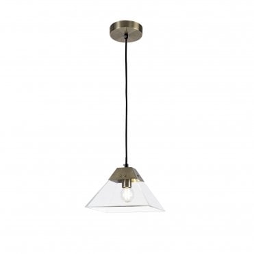 BRENNA Small Glass Ceiling Pendant Antique Brass in Angular Pyramid Design