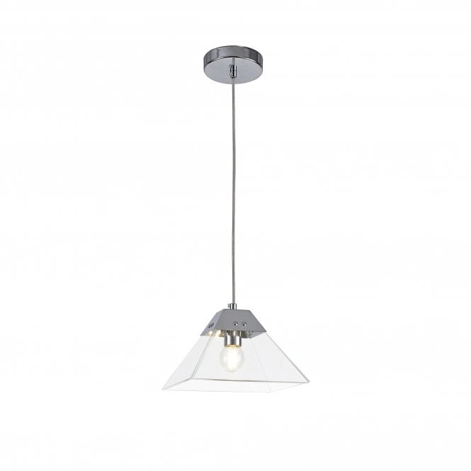 BRENNA Small Glass Ceiling Pendant Polished Chrome in Angular Pyramid Design