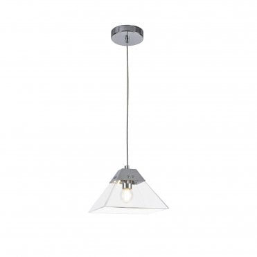 BRENNA Small Glass Ceiling Pendant Polished Chrome in Angular Pyramid Design