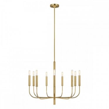 BRIANNA 9 Light Chandelier Burnished Brass with Classic Minimalist Silhouette