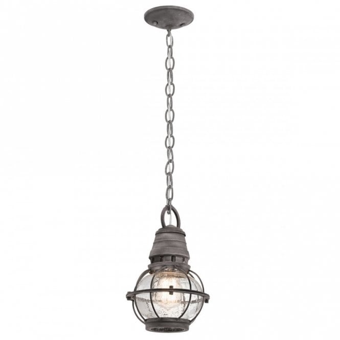 BRIDGE POINT Small Exterior Pendant Weathered Zinc Seeded Glass Globe