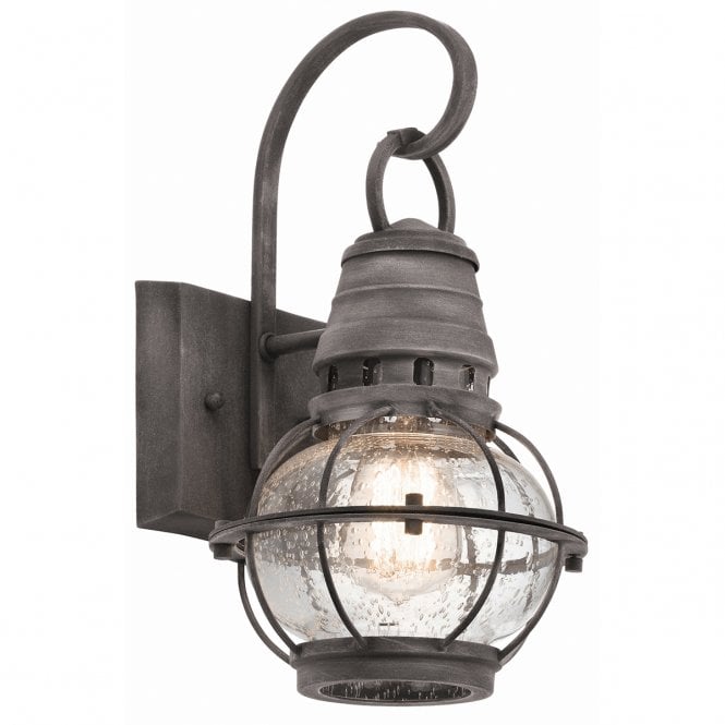 BRIDGE POINT Small Exterior Wall Lantern Weathered Zinc Seeded Glass Globe