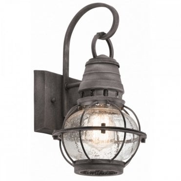 BRIDGE POINT Small Exterior Wall Lantern Weathered Zinc Seeded Glass Globe