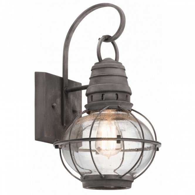 BRIDGE POINT Traditional Exterior Wall Lantern Weathered Zinc Seeded Glass Globe