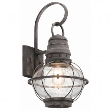 Traditional Globe Exterior Lantern Weathered Zinc Seeded Glass