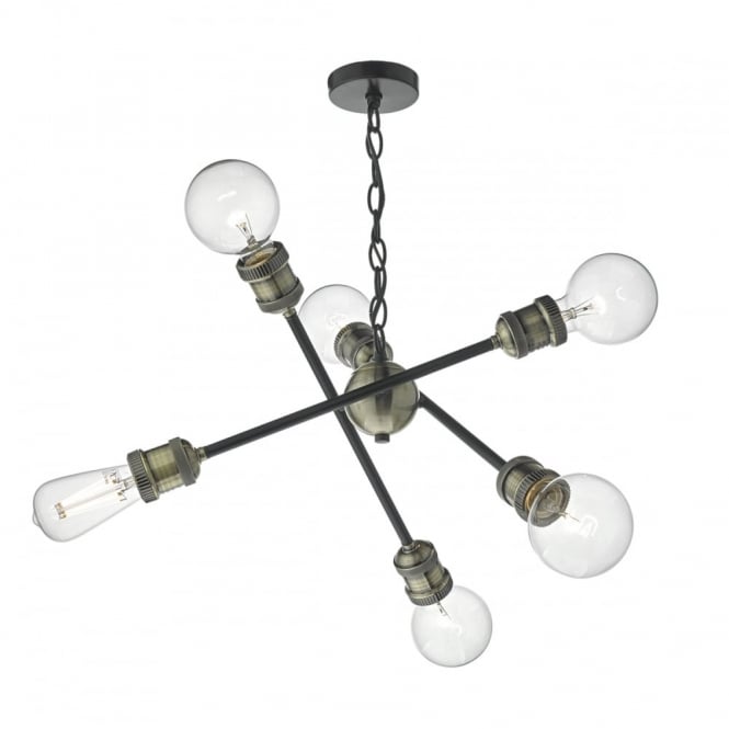 BRIGADE - 6lt Pendant in Black and Ant Brass