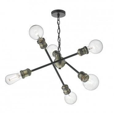 BRIGADE - 6lt Pendant in Black and Ant Brass