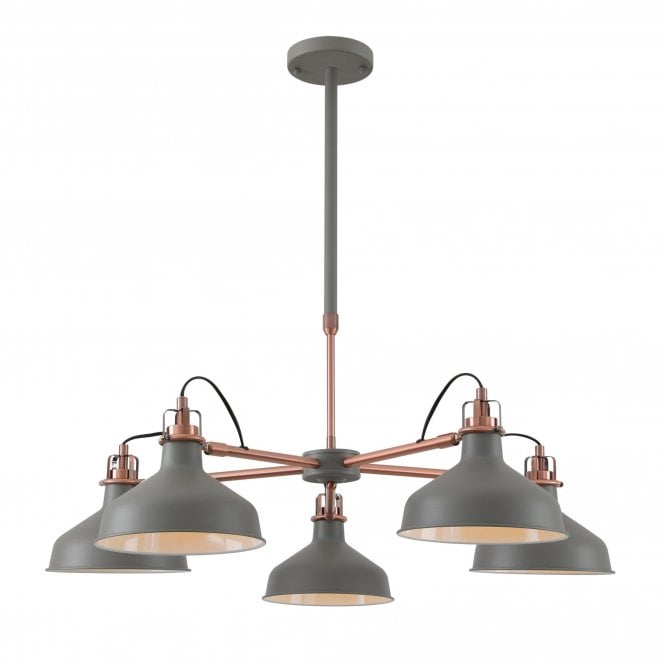 BROCK 5 Light Multi Armed Ceiling Pendant in Sand Grey with Copper