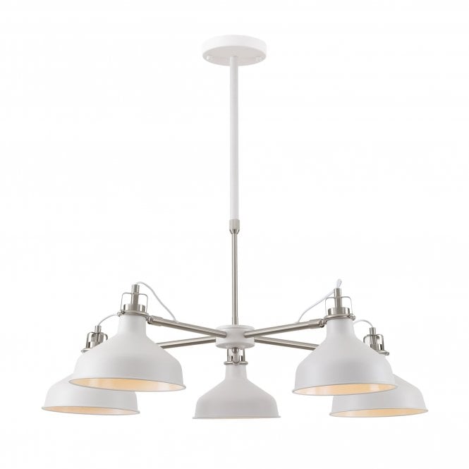 BROCK 5 Light Multi Armed Ceiling Pendant in Sand White with Satin Nickel