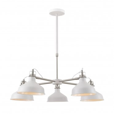 BROCK 5 Light Multi Armed Ceiling Pendant in Sand White with Satin Nickel