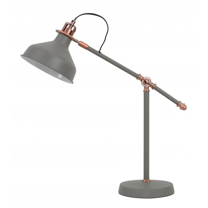 BROCK Adjustable Desk or Table Lamp in Sand Grey and Copper