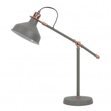 BROCK Adjustable Desk or Table Lamp in Sand Grey and Copper