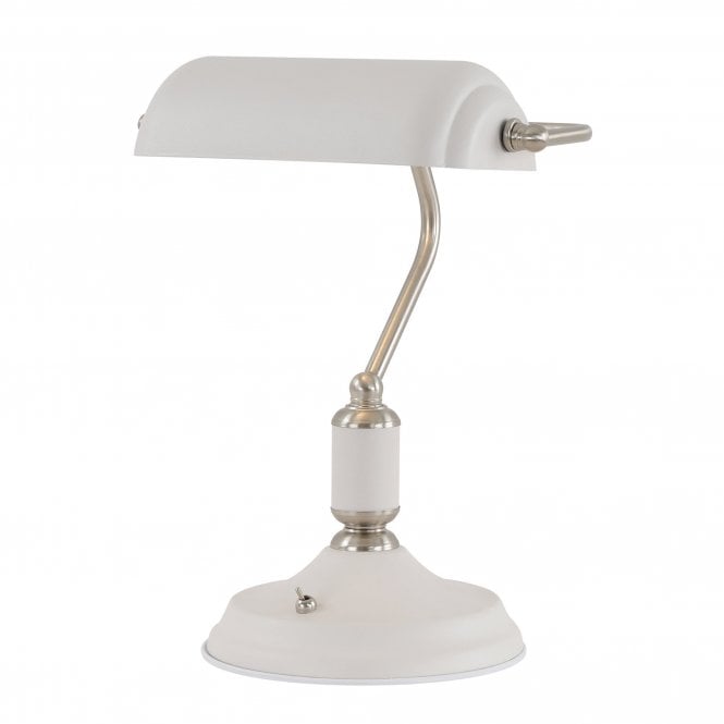 BROCK Bankers Lamp in Sand White with Satin Nickel