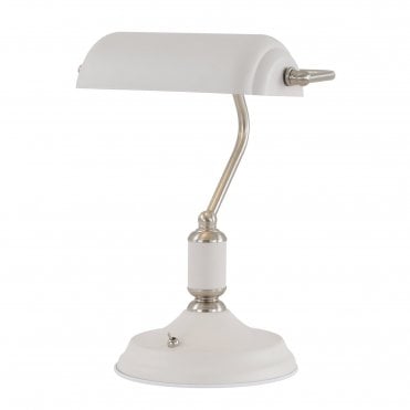 BROCK Bankers Lamp in Sand White with Satin Nickel