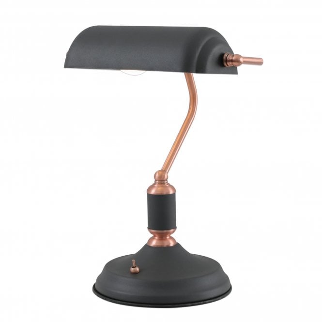 BROCK Bankers Table Lamp in Graphite and Copper