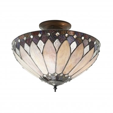 Tiffany Art Deco Semi-Flush Ceiling Uplighter For Low Ceilings